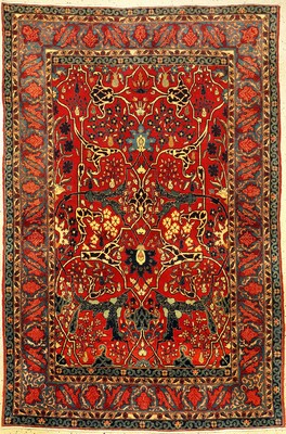 Feiner Teheran "Part-Silk" antik, Zentralpersien, um 1900, Korkwolle mit Seiden-Highlights geknüpft auf Baumwolle. Dieser feine Teheran ...