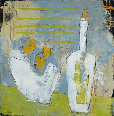 Claudia Küster, geb. 1965, Studium an der Fachhochschule Münster, seit 1991 frei schaffende Künstlerin, hier: Stillleben mit Flasche und Blumen, ...