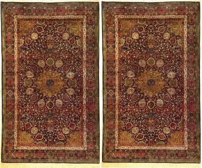 1 Paar Lahore "Merinowolle" antik (Ardebil "Sheik-Safi" Design), Nordindien, um 1910, Merinowolle geknüpft auf Baumwolle. ...