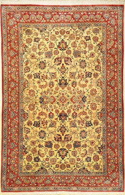 Feiner Nain "Tudeschk" alt (Part-Silk), Zentralpersien, um 1930, Korkwolle mit Seide geknüpft auf Baumwolle. Feiner Nain aus der Tudeschk ...