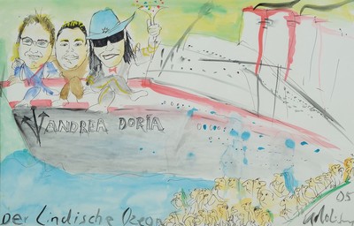 Udo Lindenberg, geb. 1946, "Der Lindische Ozean", Aquarell, auf Bild bez., rechts unten signiert und datiert (20)05, unter Glas gerahmt, ...