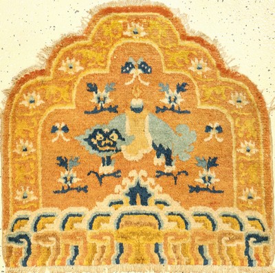 Ning-Hsia "Thronsitz" antik (Schneelöwe mit Sattel), Westchina, 19.Jhd., Wolle geknüpft auf Baumwolle. Seltener Thronsitz in guter ...