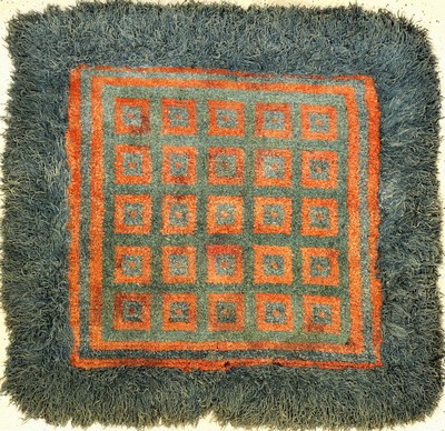 Wangden Drumtze "Meditations-Teppich" antik, Tibet, 19.Jhd., Wolle geknüpft auf Wolle. Großer Meditationsteppich mit Schachbrett Muster ...