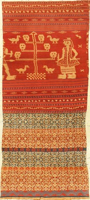 Sarong "Textil" alt (Frauenröcke), Indonesien, um 1930, Baumwolle/Wolle. Seltene Sarong mit Menschen Motiven, ca. 133 x 59 cm, EHZ: 2.