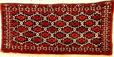 Sehr feine Turkmenische "Torba" antik (Ak-Su Muster), Turkmenistan, 1.Hälfte 19.Jhd., sehr feine Wolle mit weißen Baumwoll- Highlights ...