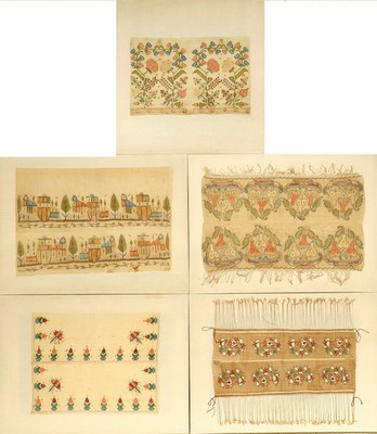 (5 Lots) Osmanische "Tücher/Tischdecken" antik (Seiden-Metallstickerei), Osmanisches-Reich, frühes bis Mitte 19.Jhd., ...