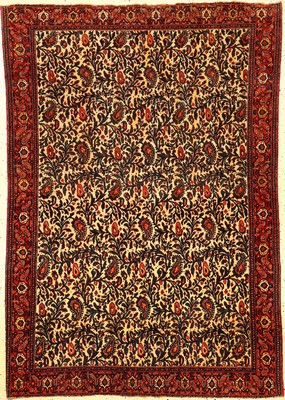 Hochfeiner Senneh "Multicolor-Haftrang" antik (Mehrfarbige Seidenkette), Nordwestpersien, 19.Jhd., Korkwolle geknüpft auf bunte ...