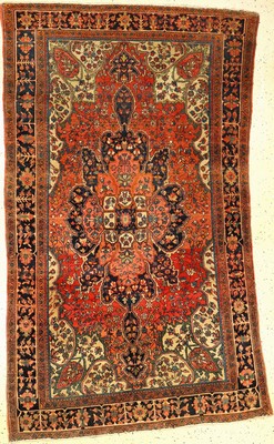 Feiner Farahan antik, Westpersien, Ende 19.Jhd., Wolle geknüpft auf Baumwolle. Dekorativer Farahan Medaillon-Teppich mit weißen Nischen, ca. 205 x ...