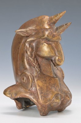 Gernot Rumpf, geb. 1941, Kaiserslautern, Einhorn, Bronze, sign., dat. Monogrammiert, Gießerstempel, ca. 23,5x19 cm