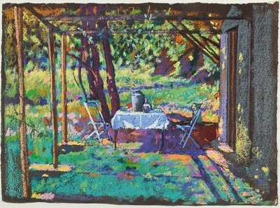 Simon Fletcher, geb. 1948, Pastell, links unten sign., unter Glas gerahmt, Motiv ca. 40x54 cm, gesamt ca. 65x80 cm