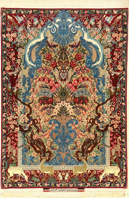 Feiner Esfahan "Seirafian" alt (Signiert), Zentralpersien, um 1970, Korkwolle geknüpft auf Seidenkette. Dekorativer Esfahan aus den ...