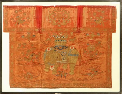 Frühe chinesische "Seiden-Metallstickerei" antik (Altar-Behang), China, frühes 19.Jhd., Seiden-Metallstickerei. Altar-Behang wohl aus ...