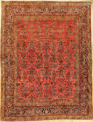 Großer feiner Keschan antik (US Re-Import), Zentralpersien, Ende 19.Jhd., Korkwolle geknüpft auf Baumwolle. Dekorativer Keschan mit Blüten Design ...