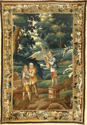 Flämische "Tapisserie" antik, Flandern, um 1700, Wolle mit Seide. Dekorative Tapisserie aus den Flämischen Werkstätten mit Waldszene ...
