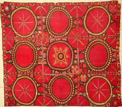 Große Taschkent "Susani" antik, Usbekistan, Ende 19.Jhd., Seidenstickerei auf Baumwollgewebe. Großformatige Susani mit Paliak Muster und ...