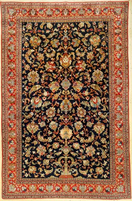 Großer feiner Ghom "Shakeri" (Part-Silk) alt (Lebensbaum), Zentralpersien, um 1940, Korkwolle mit viel Seide geknüpft auf Seide. Feiner ...
