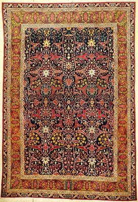 Großer feiner Teheran antik, Zentralpersien, Ende 19.Jhd., Korkwolle geknüpft auf Baumwolle. Hochdekorativer Teppich mit Arabesken allover Muster ...