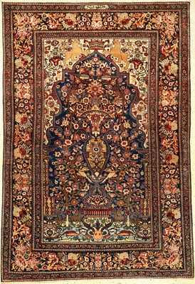 Feiner Esfahan "Samadzadeh Madar Vatan" antik "Vasenteppich mit Königskrone" (Signiert), Zentralpersien, 19.Jhd., Korkwolle ...