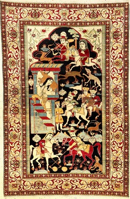 Seltener feiner Esfahan "Ahmad" Bildteppich antik (Geschichte von Bahrame Gur), Zentralpersien, 19.Jhd., Korkwolle geknüpft auf ...