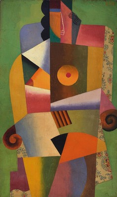 Unbekannter Künstler der russischen Avantgarde, 20/30er Jahre, abstrakte Komposition, Öl/Lwd auf Holz aufgezogen, figürlicher Kubismus, weiblicher ...
