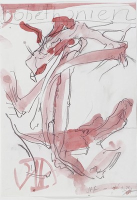 Horst Janssen, 1929-1995, Aquarell auf Papier, betitelt: "Bobethanien" hand-monogr. und dat. 4.1.91, 30 x 20.1 cm, unter Glas, Rahmen PP. ...