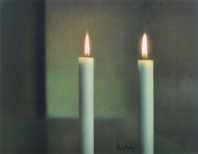 Gerhard Richter, geb. 1932, Offset auf dünnem, matt glänzendem Karton, "2 Kerzen", 1982, Blattgr. 61 x 67 cm, Gefälligkeit-signatur, ...