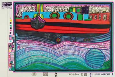 Friedensreich Hundertwasser, 1928-2000, Regentag auf Liebe Wellen, Farbserigraphie, Blatt 8 der Mappe, drucksigniert, num. 884/3000, Blattgr. 49.3 x ...