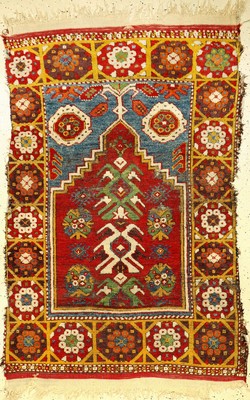 Seltener früher Zentralanatolischer Dorf "Gebetsteppich" antik, Zentralanatolien wohl Konya-Region, um 1800 oder früher, Wolle geknüpft ...
