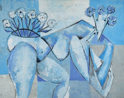 Eric Massholder, geb. 1960 Heidelberg, abstrakte Kompositionen mit Blumen, sign., an der linken Seite, leisten, gesamt 74x93 cm