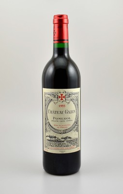 2 Flaschen 1993 Chateau Gazin, Pomerol, je ca. 75 cl, 12,5 % Vol., Füllstände: je ca. into neck, hervorragende Erhaltungszustände, unverkostet, ...