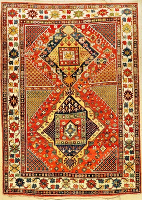 Großer Kasak antik, Nordostkaukasus Dagestan-Gebiet, 19.Jhd., Wolle geknüpft auf Wolle. Seltener großformatiger kaukase mit Ghirlandaio Muster ...