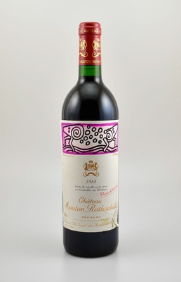 1 Flasche 1988 Chateau Mouton Rothschild, Pauillac, Premier Grand Cru Classe, ca. 75 cl, 12,5 % Vol., Füllstand: ca. into neck, Etikett l. besch., ...