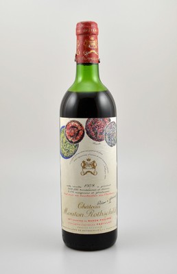 1 Flasche 1978 Chateau Mouton Rothschild, Pauillac, Premier Grand Cru Classe, ca. 75 cl, Füllstand: ca. mid shoulder, Etikett min. beschmutzt, ...