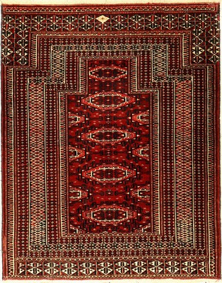 Göklan "Gebetsteppich" alt, Nordostpersien, um 1920/1930, Wolle geknüpft auf Wolle. Kleiner Gebetsteppich der Turkmenen in Persienmit ...