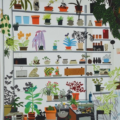 Jonas Wood, geb. 1977, Large Shelf Still Life, Ausstellungsplakat Voorlinden Niederlande 2017/2018, Farboffset, ca. 58x58cm