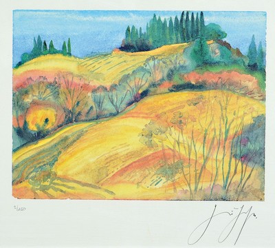 Günter Grass, 1927-2015, Farblitho, handsign., num., 2/150, Motiv ca. 23,5x32, unter Glas gerahmt ca. 43,5x54 cm