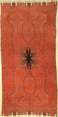 Kashmir Shawl Textil, Indien, Maschinell, ca. 40 Jahre, Wolle, ca. 318 x 158 cm, EHZ: 2