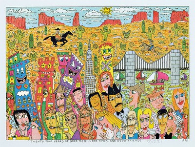 James Rizzi, 1950-2011, Twenty five years of good taste, good times, and good friends, Farblithografie, handsign., dat. 1995, Motiv ca. 22,5x31 cm, ...