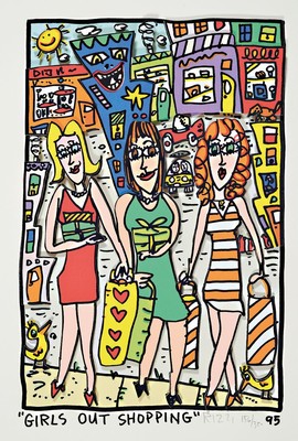 James Rizzi, 1950-2011, Girls out shopping, 3D-Konstruktion, handsign., num. 156/350, dat. 95, Motiv ca. 26x17 cm, Blatt ca. 36x24 cm