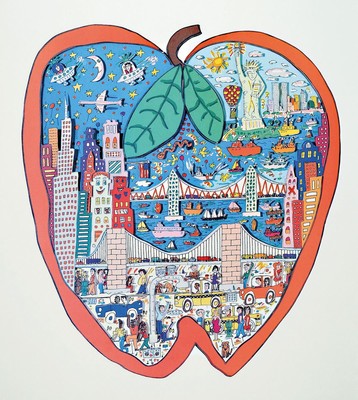 James Rizzi, 1950-2011 New York, Farbsiebdruck, Apple, unter Glas gerahmt, ca. 68x48xm/76x56cm