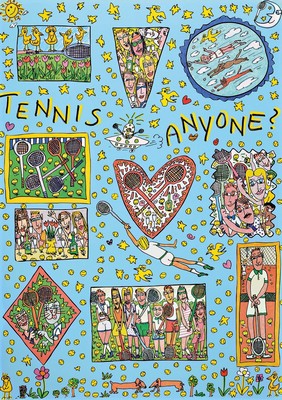 James Rizzi, 1950-2011 New York, Tennis anyone, Farboffset von 1994, ca. 83x59cm/91x66cm, unter Glas gerahmt