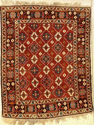 Feiner Baku antik, Ostkaukasus, Ende 19.Jhd., Wolle geknüpft auf Wolle. Feiner Schirwan aus der Baku-Region mit allover Muster, ca. 150 x 122 cm, ...