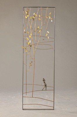 Unbekannter zeitgenössischer Künstler, Hole in One, Metallskulptur von 1976, ca. 125x38x5cm