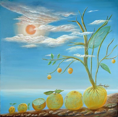 Pari Ravan, 1943 Abadan/Iran - ansässig Saint Jeannet/Nizza, Öl/Lwd., "La Vie D'un Orange", 2014, verso bezeichnet, ca. 80 x 80 cm