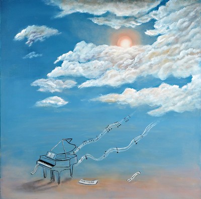Pari Ravan, 1943 Abadan/Iran - ansässig Saint Jeannet/Nizza, Öl/Lwd., Flügel in Himmelslandschaft, "Morning Peer Gynt", signiert, ca. ...