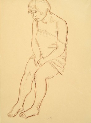 Karl Hubbuch, 1891-1979 Karlsruhe, Sitzende, Tuschfederzeichnung auf Pergament Papier, rechts unten monogrammiert, ca. 43x31cm, knicke und Risse ...