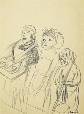 Karl Hubbuch, 1891-1979 Karlsruhe, drei Frauen, Bleistiftzeichnung auf Papier, rechts unten Signaturstempel, ca. 31x23cm