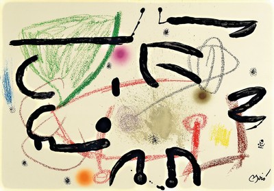 Joan Miro , 1893-1983, Konvolut aus Serie Maravillas con variacoiones acrosticas en el Jardin de Miro, Mappe mit 8 Lithografien, und 4 gerahmte ...