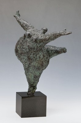 Wim Heesakkers, geb. 1950, zeitgenössischer niederländischer Künstler, Balance XXVII, schwere Bronzeskulptur auf Steinsockel, sign. und num. ...