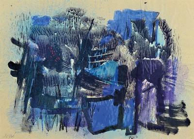 Friedrich Jossé, 1897 Wolfstein-1994 Speyer,blauer Korallenstock, Gouache von 1961, Mischtechnik auf dünnem Papier, signiert und dat., ca. 28x40cm, ...